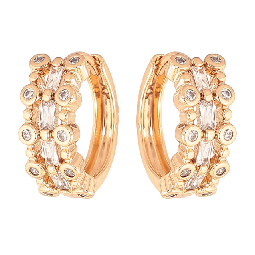 Серьги Xuping цвет Позолота 18К колечки "Узор с кристаллами" фото №1