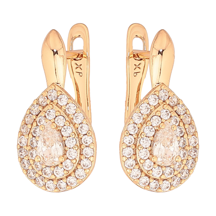 Серьги Xuping цвет Позолота 18К английський замок "Капельки с инкрустацией кристаллами" фото №13