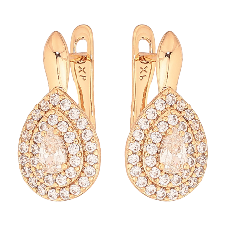 Сережки Xuping колір Позолота 18К англійський замок "Крапельки з інкрустацією кристалами" фото №1