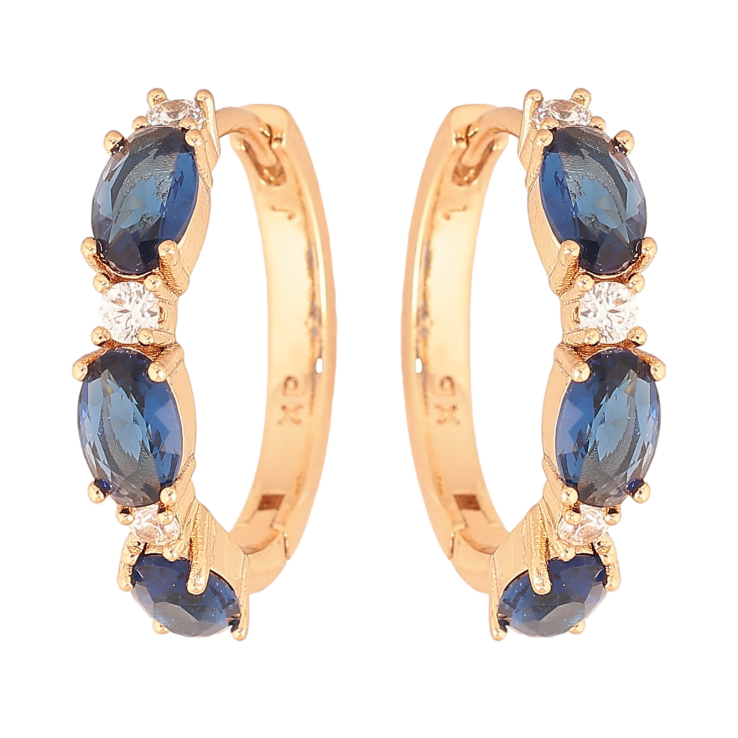 Сережки Xuping колір Позолота 18K колечка "Візерунок з синіми кристалами" фото №3