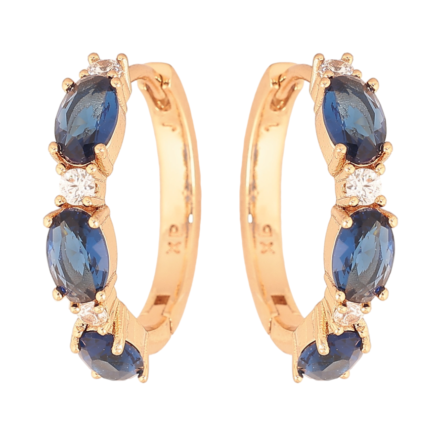 Сережки Xuping колір Позолота 18K колечка "Візерунок з синіми кристалами" фото №1