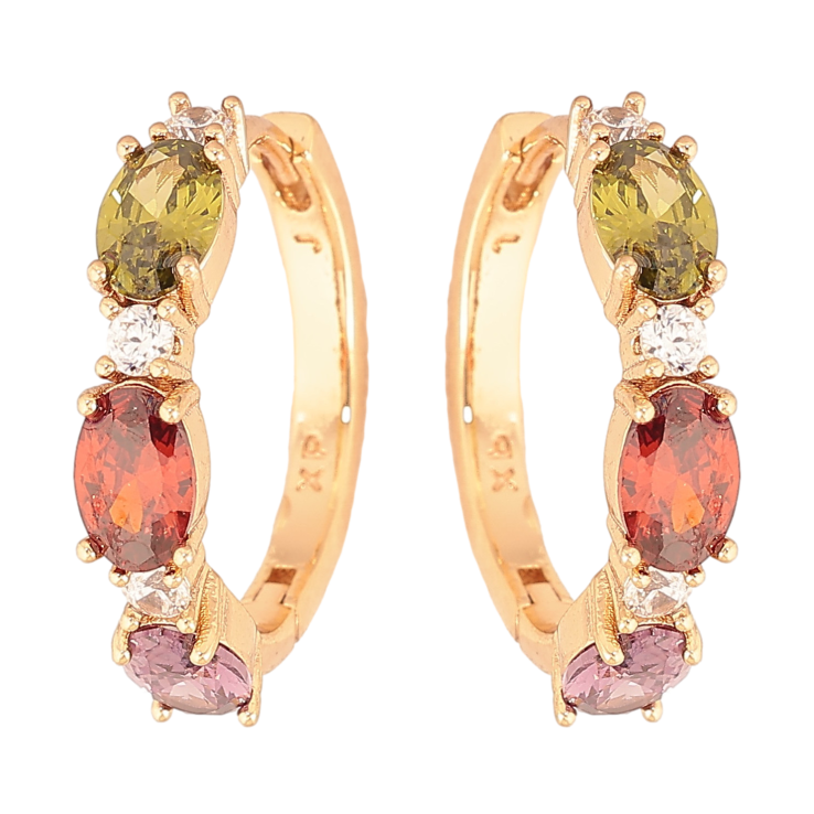 Сережки Xuping колір Позолота 18K колечка "Візерунок з різнокольоровими кристалами" фото №2