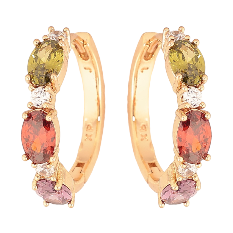 Сережки Xuping колір Позолота 18K колечка "Візерунок з різнокольоровими кристалами" фото №1