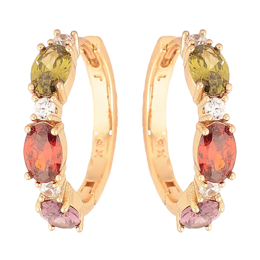 Сережки Xuping колір Позолота 18K колечка "Візерунок з різнокольоровими кристалами" фото №1