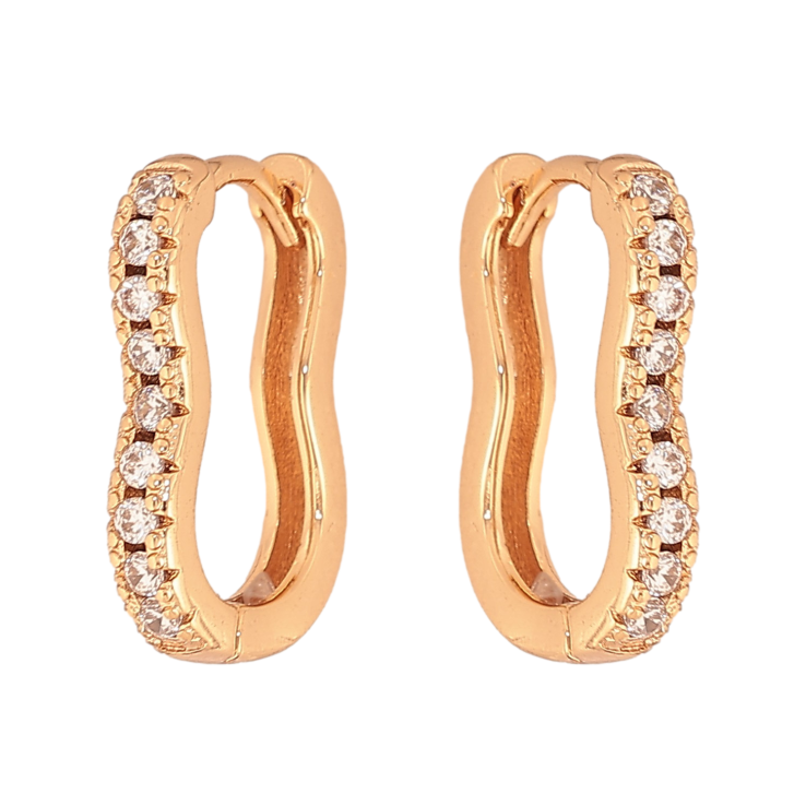 Сережки Xuping колір Позолота 18К колечка "Фігурні з кришталевими доріжками" фото №10