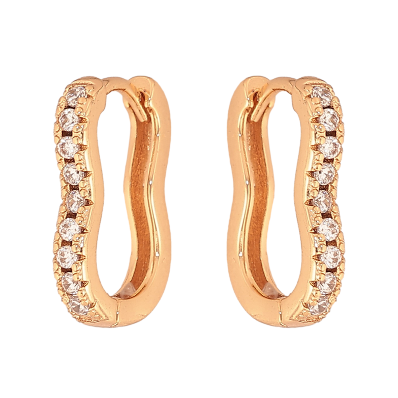 Серьги Xuping цвет Позолота 18К колечки "Фигурные с кристальными дорожками" фото №1