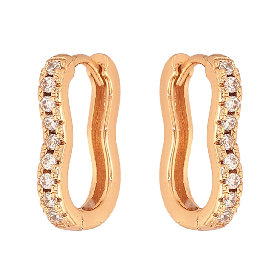 Сережки Xuping колір Позолота 18К колечка "Фігурні з кришталевими доріжками" фото №1