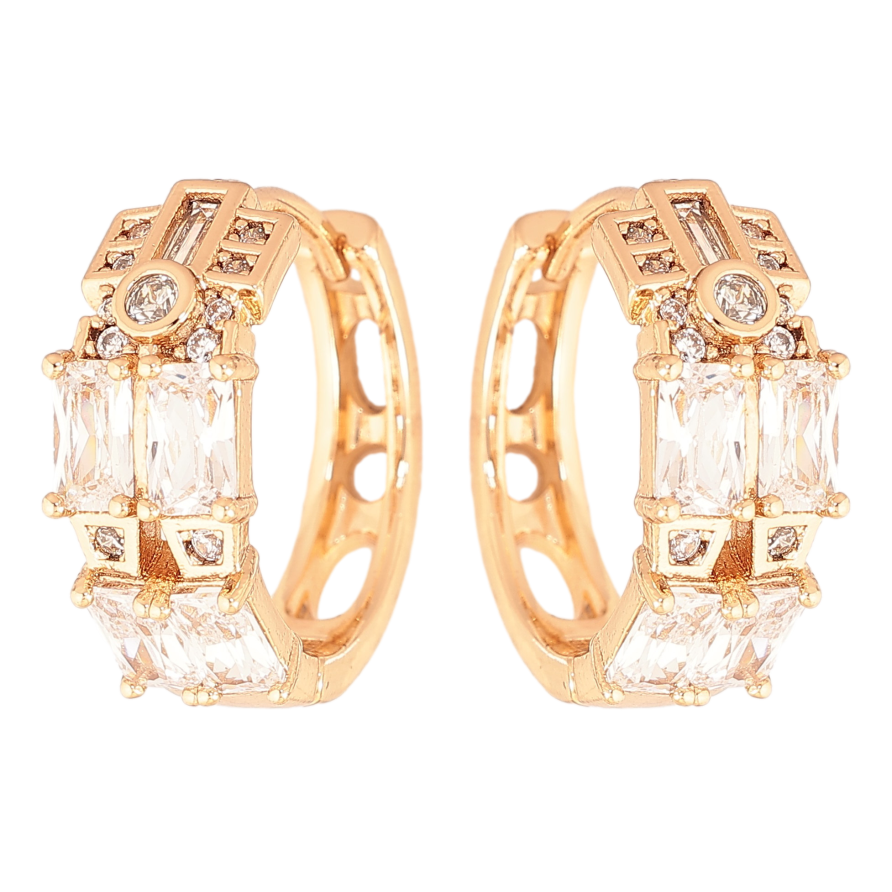 Серьги Xuping цвет Позолота 18К колечки "Узор с кристаллами" фото №1