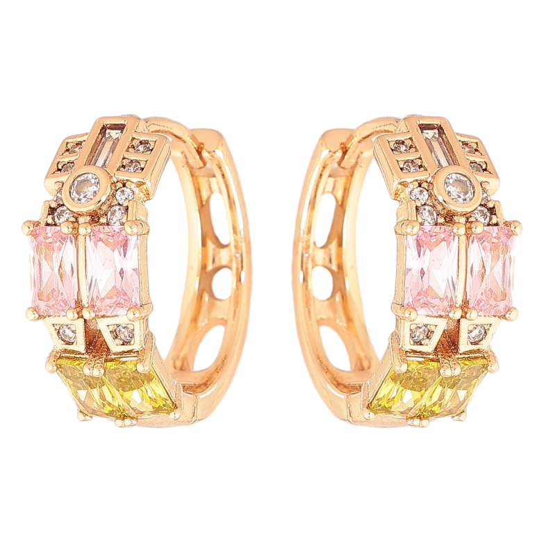 Серьги Xuping цвет Позолота 18К колечки "Узор с разноцветными кристаллами" фото №1