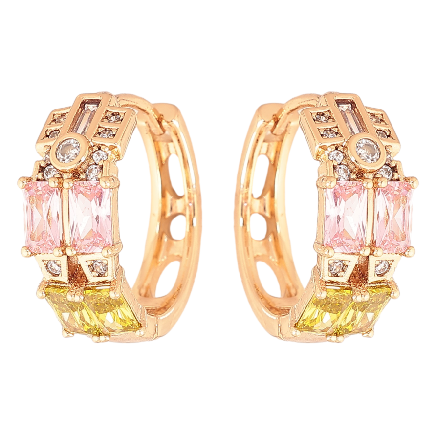 Серьги Xuping цвет Позолота 18К колечки "Узор с разноцветными кристаллами" фото №1