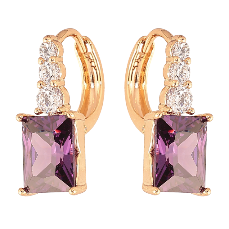 Сережки Xuping колір Позолота 18K колечка "Візерунок з бузковими кристалами" фото №17