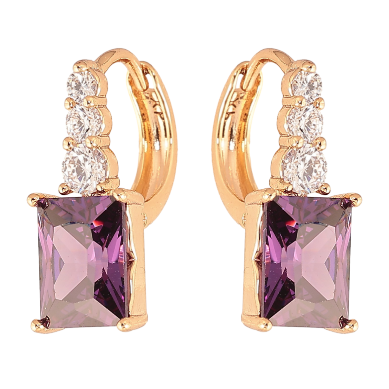 Сережки Xuping колір Позолота 18K колечка "Візерунок з бузковими кристалами" фото №1