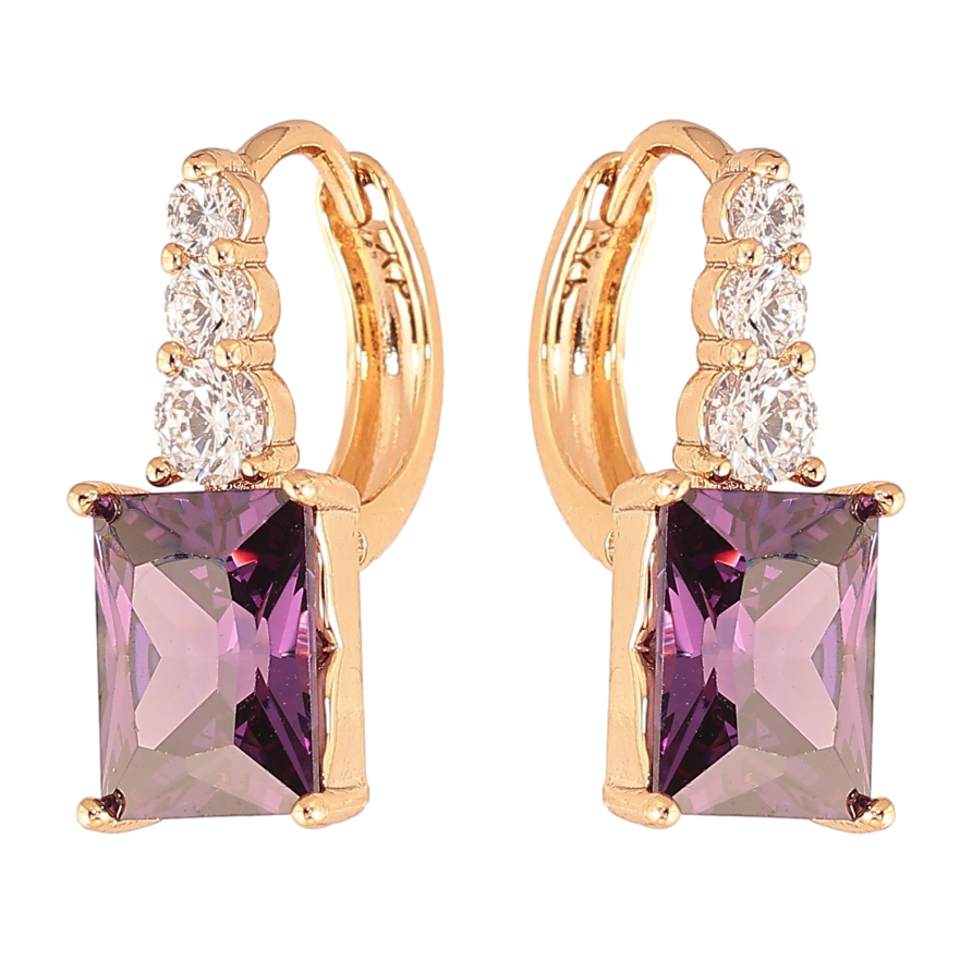 Сережки Xuping колір Позолота 18K колечка "Візерунок з бузковими кристалами" фото №1