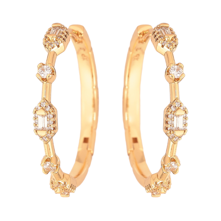 Серьги Xuping цвет Позолота 18К колечки "Узор с кристаллами" фото №9