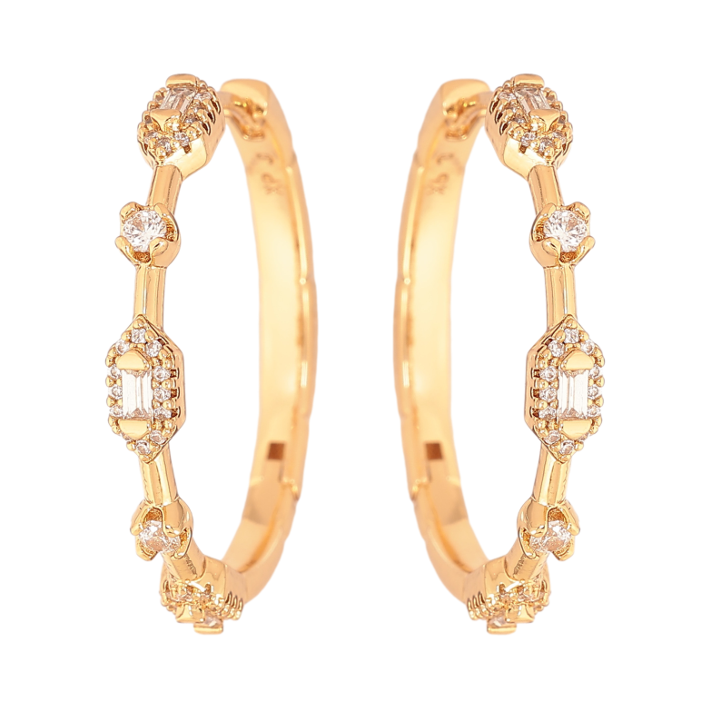 Серьги Xuping цвет Позолота 18К колечки "Узор с кристаллами" фото №1