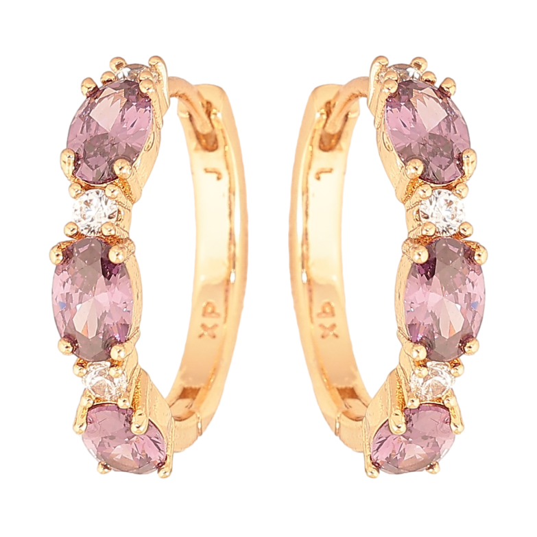Серьги Xuping цвет Позолота 18K колечки "Узор с сиреневыми кристаллами"  фото №9