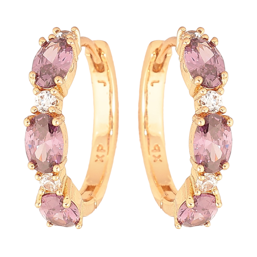 Сережки Xuping колір Позолота 18K колечка "Візерунок з бузковими кристалами" фото №1