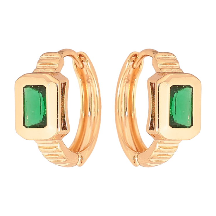 Серьги Xuping цвет Позолота 18К колечки "Вставка зеленый кристалл" фото №20