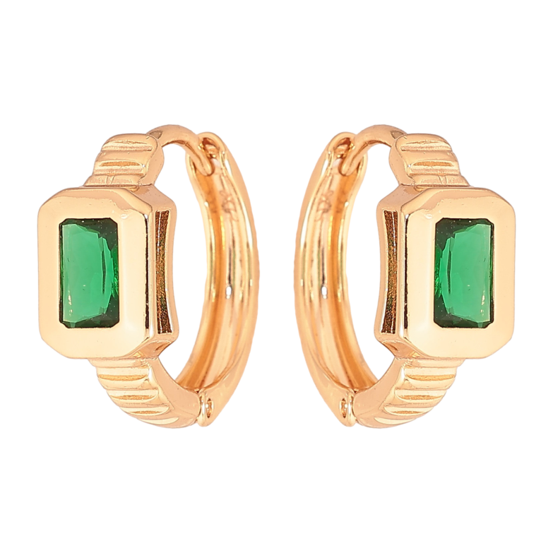 Серьги Xuping цвет Позолота 18К колечки "Вставка зеленый кристалл" фото №1