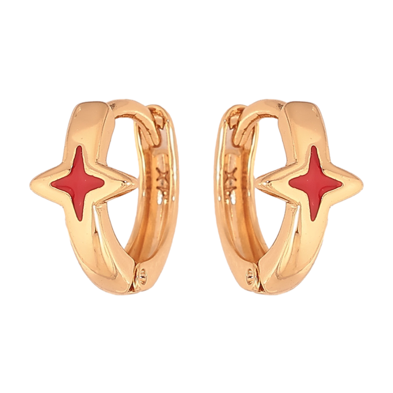 Серьги Xuping цвет Позолота 18К колечки "Звезды с красной эмалью" фото №1