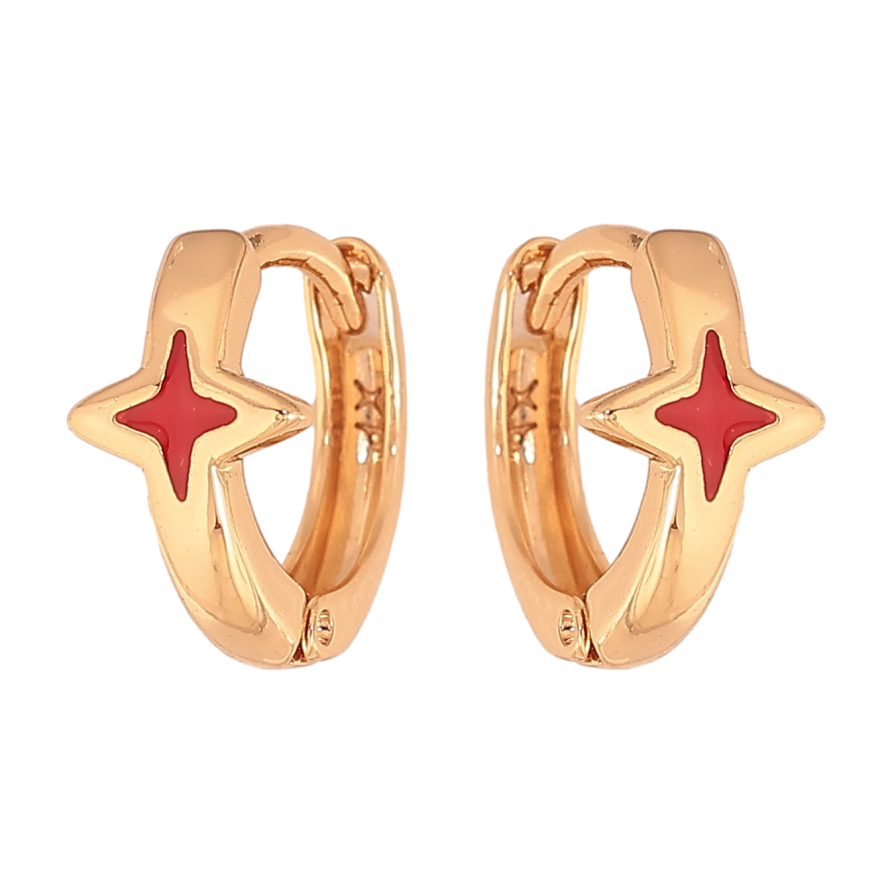 Сережки Xuping колір Позолота 18К колечка "Зірки з червоною емаллю" фото №1