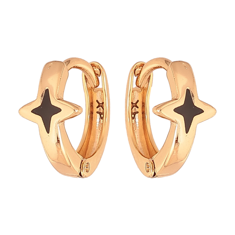 Сережки Xuping колір Позолота 18К колечка "Зірки з чорною емаллю" фото №1 Сережки Xuping колір Позолота 18К колечка "Зірки з чорною емаллю" фото №1