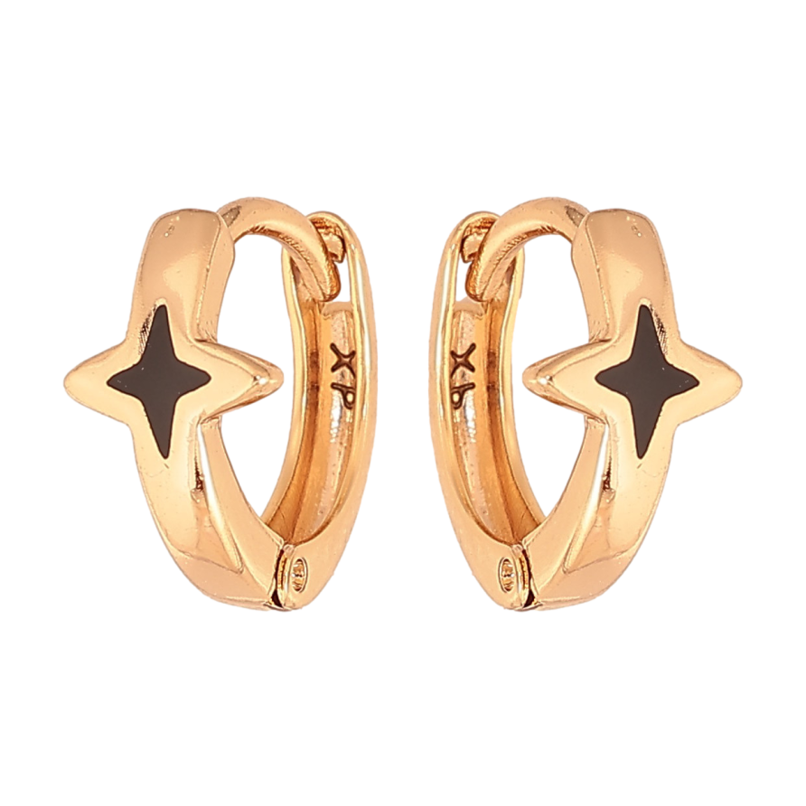 Сережки Xuping колір Позолота 18К колечка "Зірки з чорною емаллю" фото №1 Сережки Xuping колір Позолота 18К колечка "Зірки з чорною емаллю" фото №1