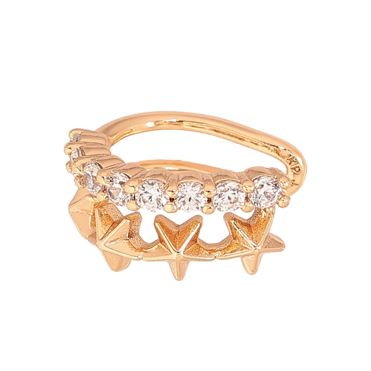 Сережки Xuping колір Позолота 18К моно-каффа "Доріжка кристалів з зірочками" (1шт) фото №7