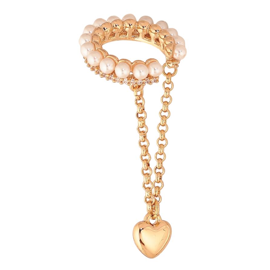 Серьги Xuping цвет Позолота 18K моно-каффа "Дорожка жемчужин с подвеской сердечко" фото №1 Серьги Xuping цвет Позолота 18K моно-каффа "Дорожка жемчужин с подвеской сердечко" фото №1