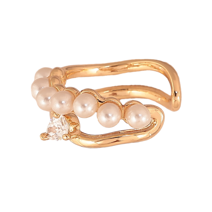 Сережки Xuping колір Позолота 18K моно-каффа "Візерунок з кристалом і перлинами" фото №20