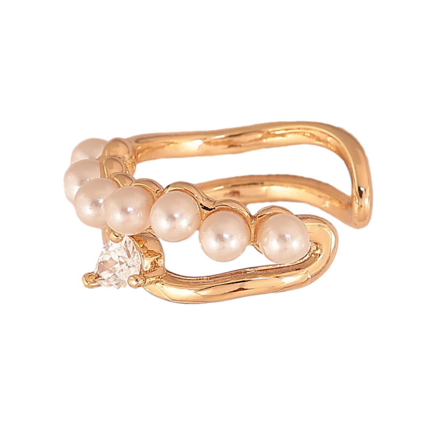 Сережки Xuping колір Позолота 18K моно-каффа "Візерунок з кристалом і перлинами" фото №1 Сережки Xuping колір Позолота 18K моно-каффа "Візерунок з кристалом і перлинами" фото №1