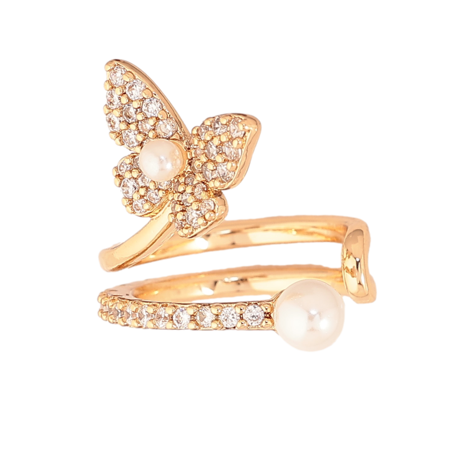 Серьги Xuping цвет Позолота 18K моно-каффа "Бабочка с кристаллами и жемчужинами" на правое ухо фото №1