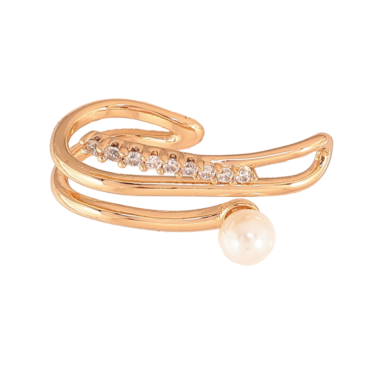 Сережки Xuping колір Позолота 18K моно-каффа "Візерунок з кристалами і перлиною" фото №21