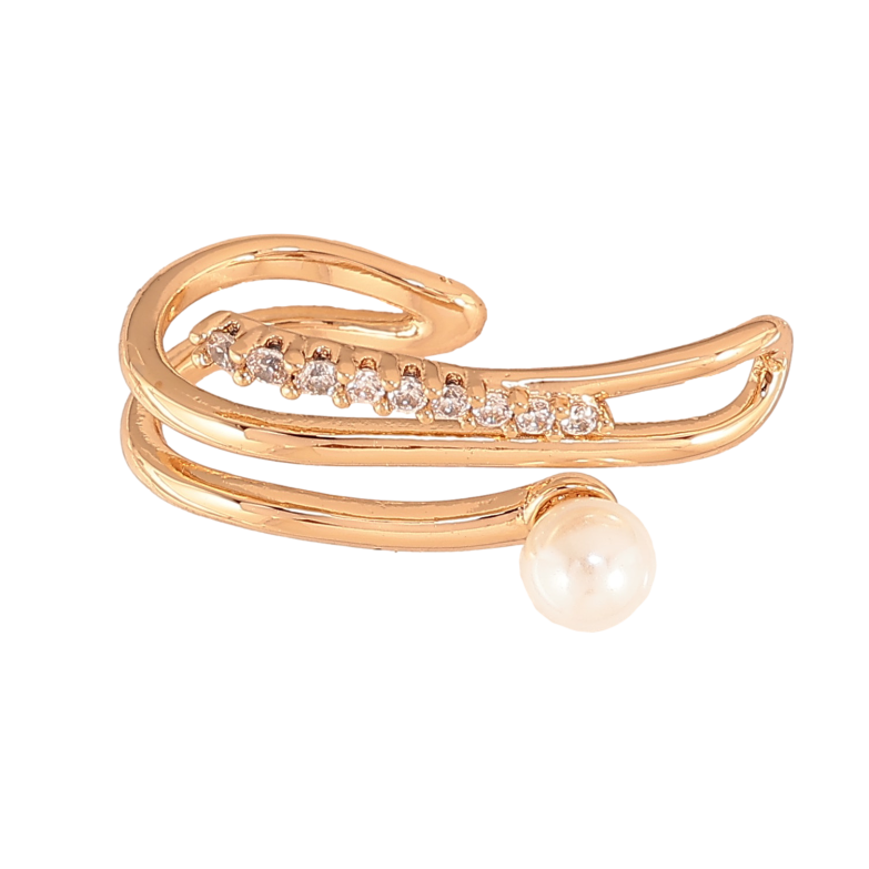 Сережки Xuping колір Позолота 18K моно-каффа "Візерунок з кристалами і перлиною" фото №2 Сережки Xuping колір Позолота 18K моно-каффа "Візерунок з кристалами і перлиною" фото №2