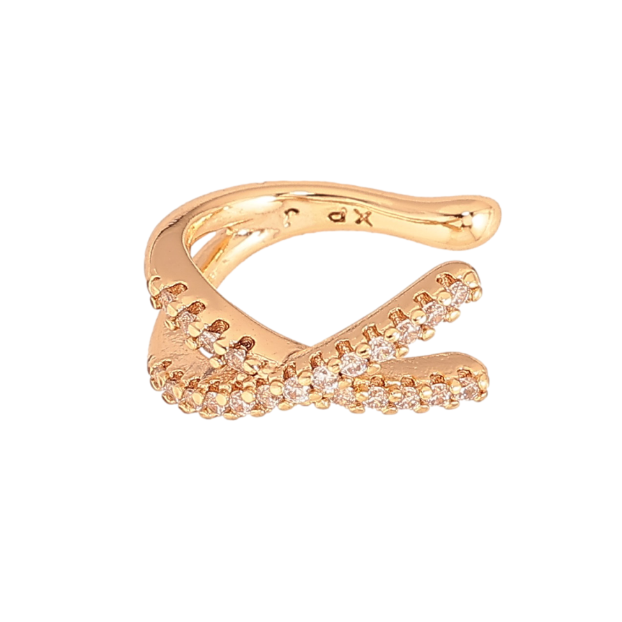 Сережки Xuping колір Позолота 18К моно-каффа "Візерунок з кристалами" (1шт) фото №1