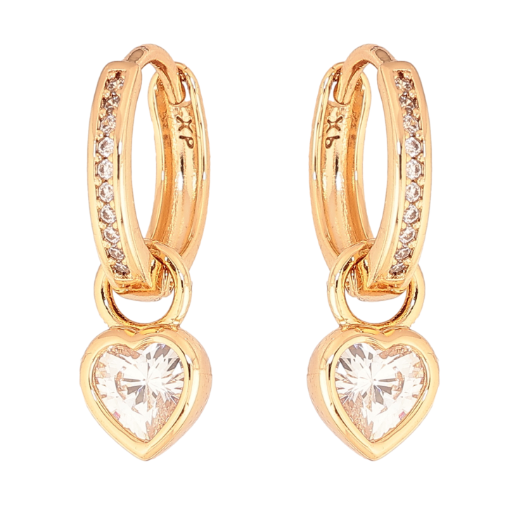 Сережки Xuping колір Позолота 18К підвіски на колечках "Кристальні серця" 2 в 1 фото №11