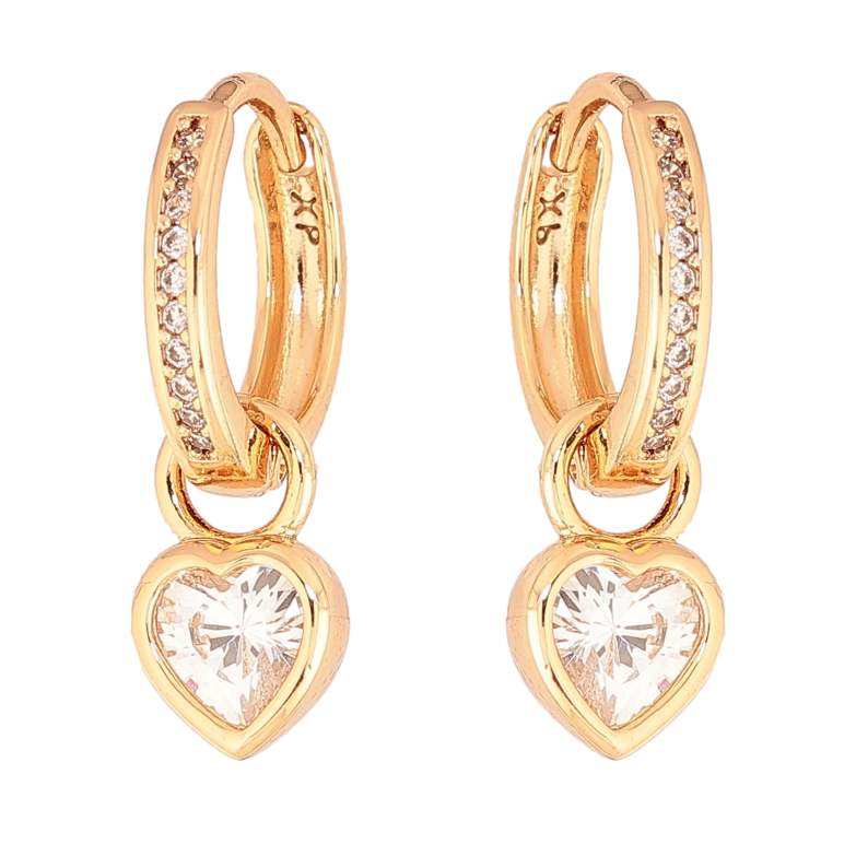 Серьги Xuping цвет Позолота 18К подвески на колечках "Кристальные сердечки" 2 в 1 фото №2