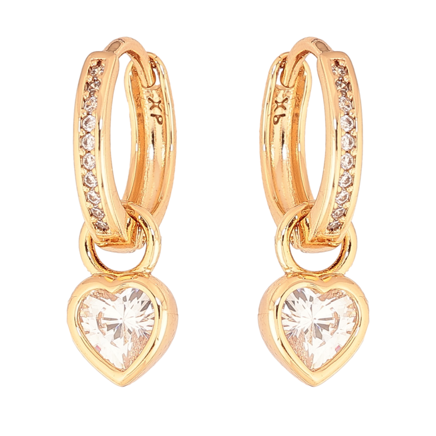 Сережки Xuping колір Позолота 18К підвіски на колечках "Кристальні серця" 2 в 1 фото №1
