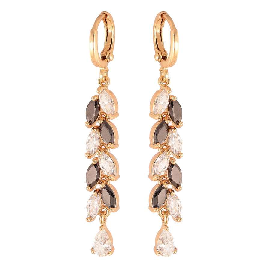 Серьги Xuping цвет Позолота 18К подвески на колечках "Колоски с черно-белыми кристаллами" фото №1