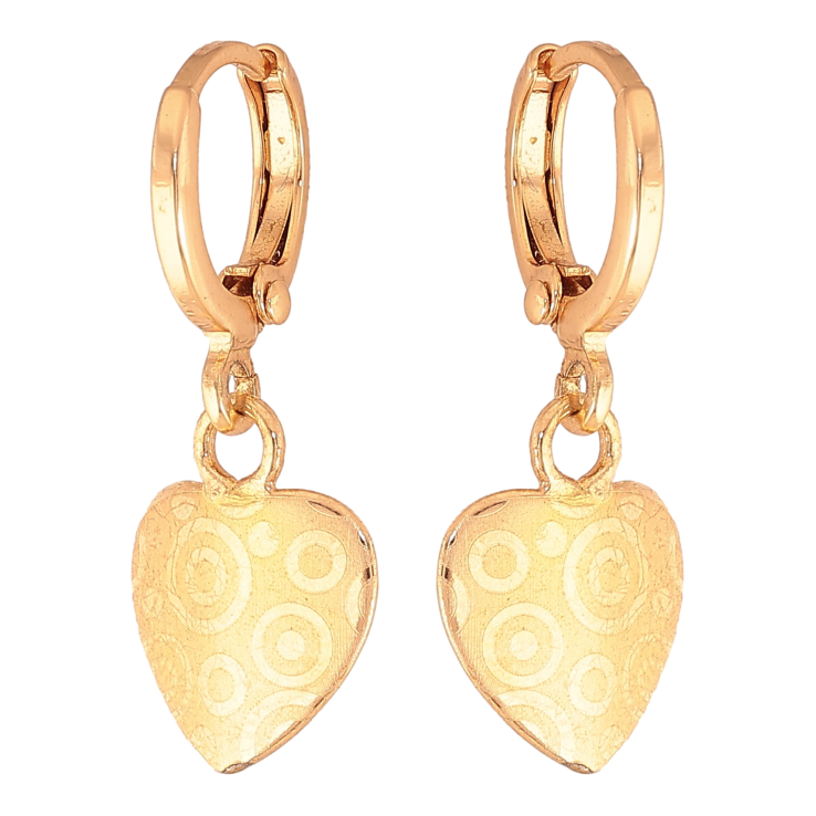 Серьги Xuping цвет Позолота 18К подвески на колечках "Сердечки с узором напылением" фото №5