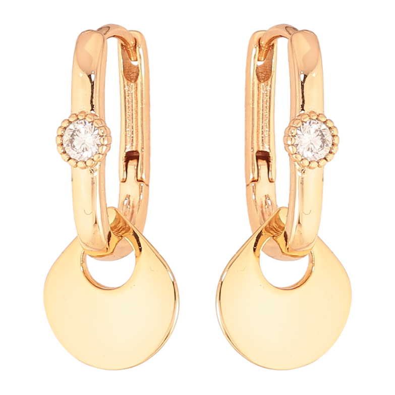 Серьги Xuping цвет Позолота 18К подвески на колечках "Декоративный узор с кристаллами" 2 в 1 фото №1