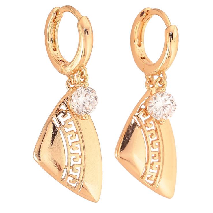 Серьги Xuping цвет Позолота 18К подвески на колечках "Резные подвески с кристаллами" на одну сторону фото №9