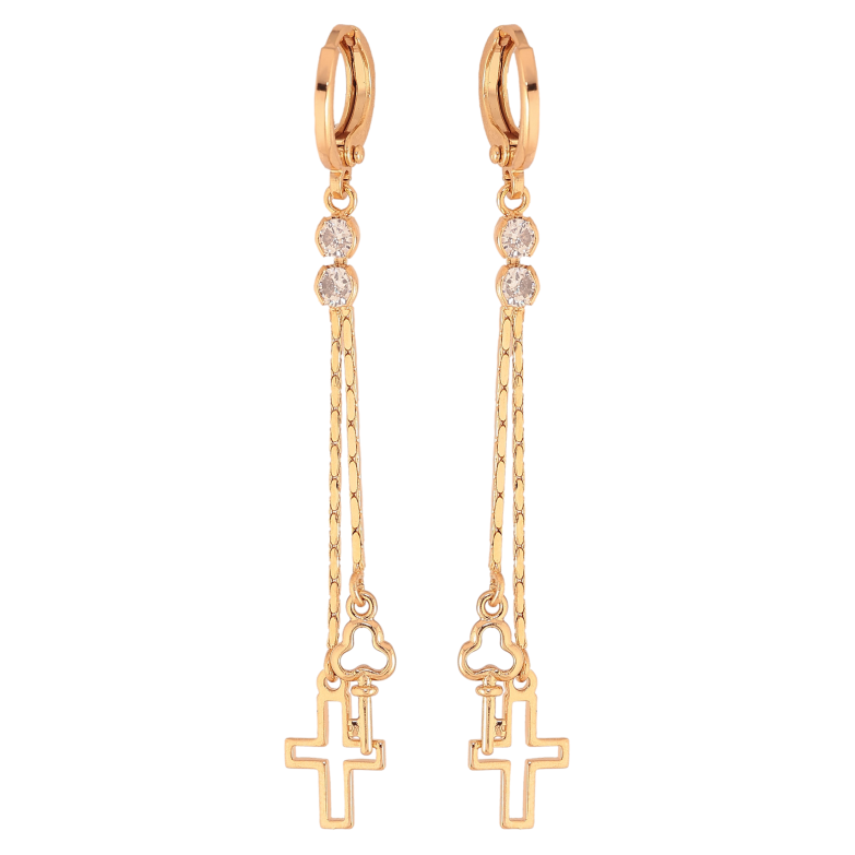 Серьги Xuping цвет Позолота 18К подвески на колечках "Крестики" фото №2 Серьги Xuping цвет Позолота 18К подвески на колечках "Крестики" фото №2