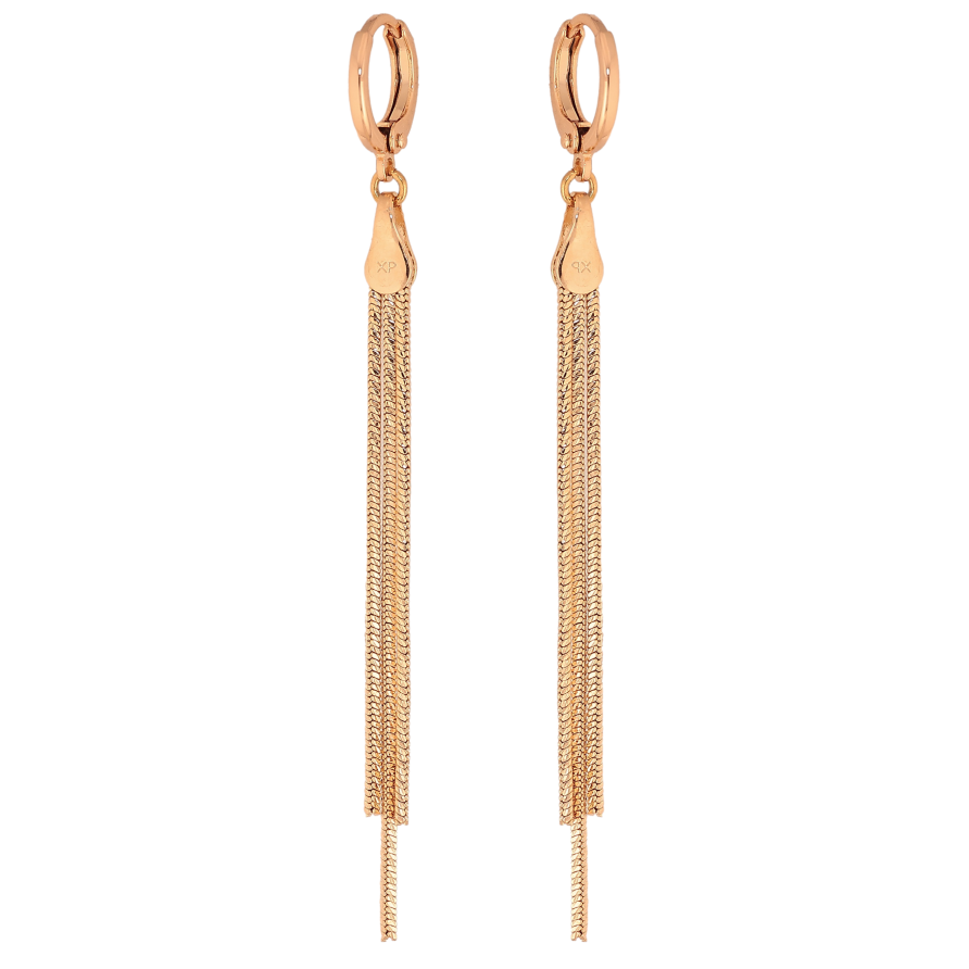 Сережки Xuping колір Позолота 18К підвіски на колечках "Три ланцюжки" фото №1