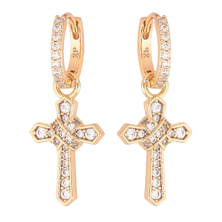 Сережки Xuping колір Позолота 18К підвіски на колечках "Хрестики з кристалами" 2 в 1 фото №23