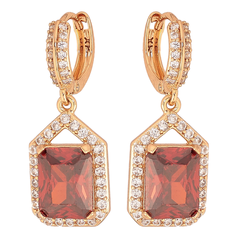 Сережки Xuping колір Позолота 18К підвіски на колечках "Інкрустація з червоними кристалами" фото №1