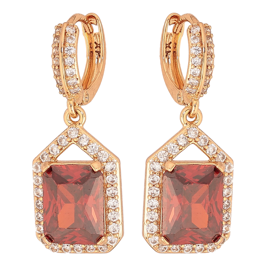 Сережки Xuping колір Позолота 18К підвіски на колечках "Інкрустація з червоними кристалами" фото №1