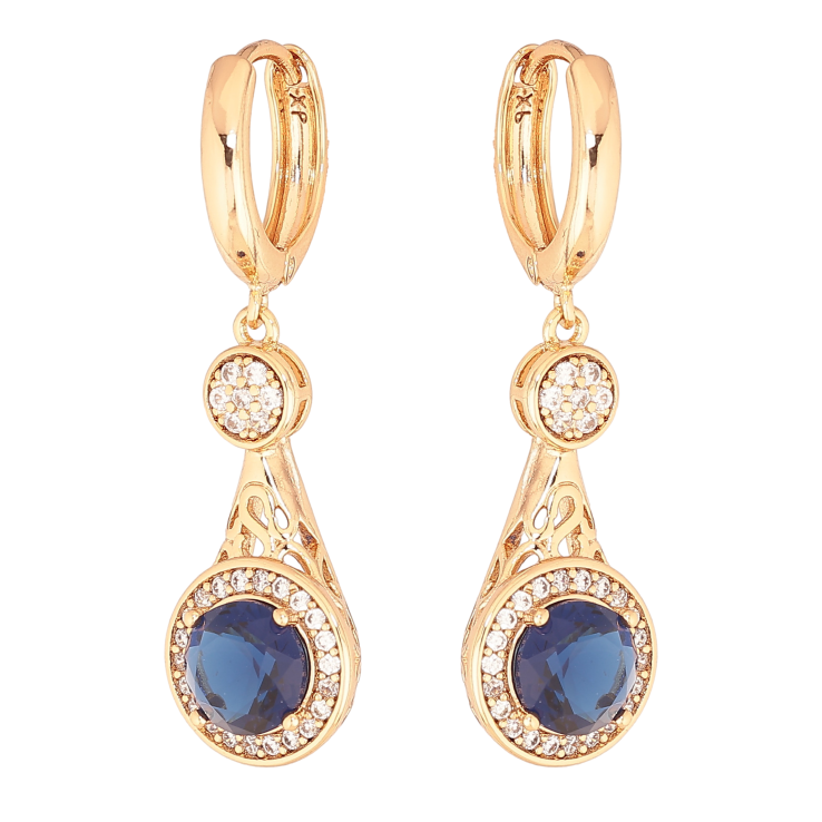Сережки Xuping колір Позолота 18К підвіски на колечках "Інкрустація з синіми кристалами" фото №19