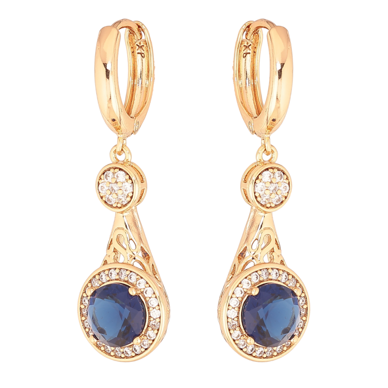 Сережки Xuping колір Позолота 18К підвіски на колечках "Інкрустація з синіми кристалами" фото №2