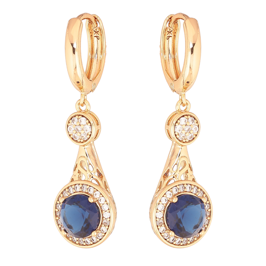 Сережки Xuping колір Позолота 18К підвіски на колечках "Інкрустація з синіми кристалами" фото №1